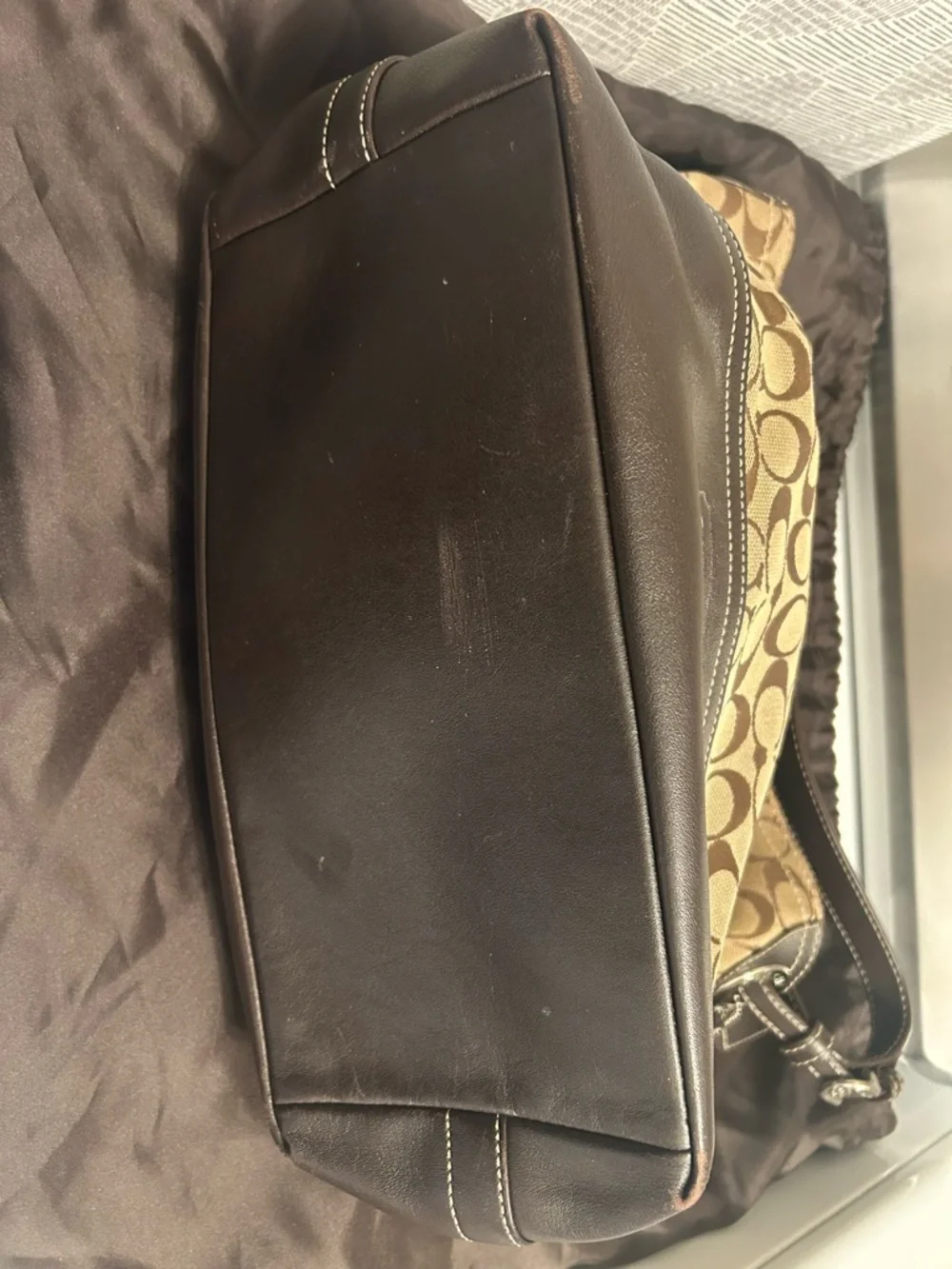 Coach Brown and Tan Signature Canvas Shoulder Bag - Picture 4 of 4
